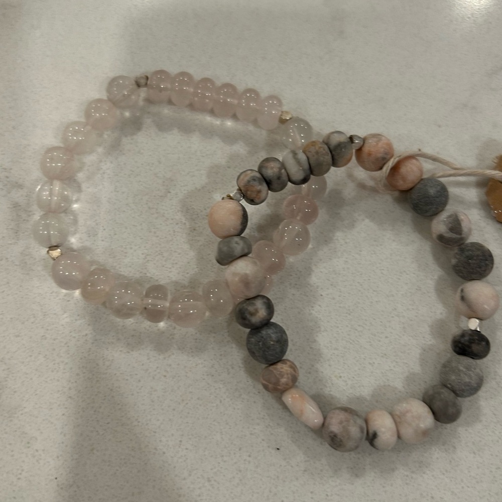 Pink and Gray Silver stud Beaded Bracelet Set